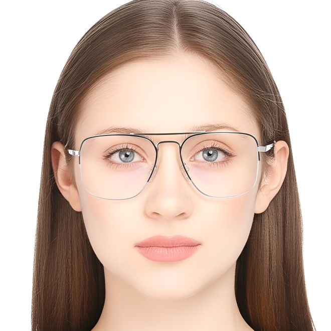 Halbrandlose Brille aus silbernem Metall #BS0420-0296