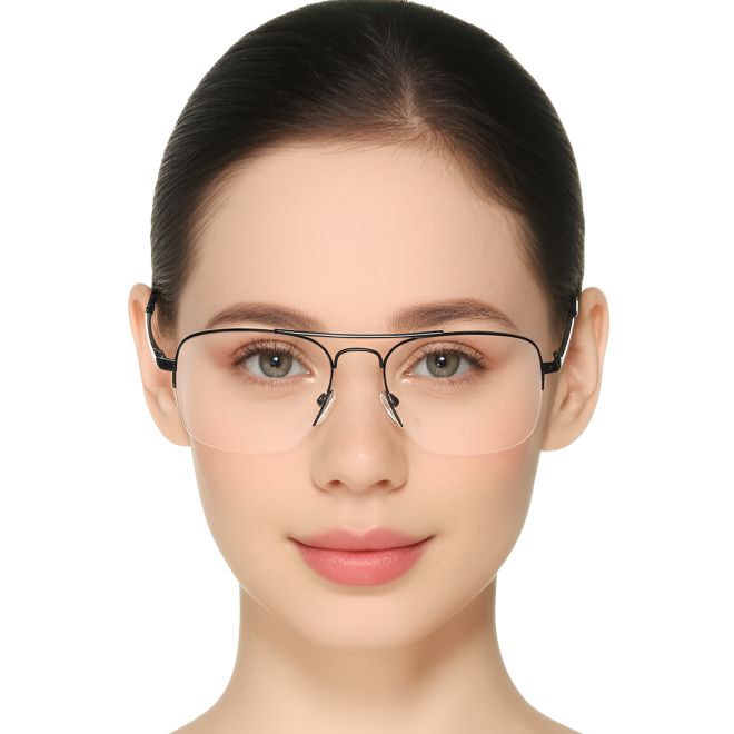 Lunettes de soleil demi-cerclées en métal noir #BS0420-0298