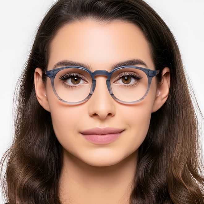 Round Blue Acetate Glasses #BS0420-0354