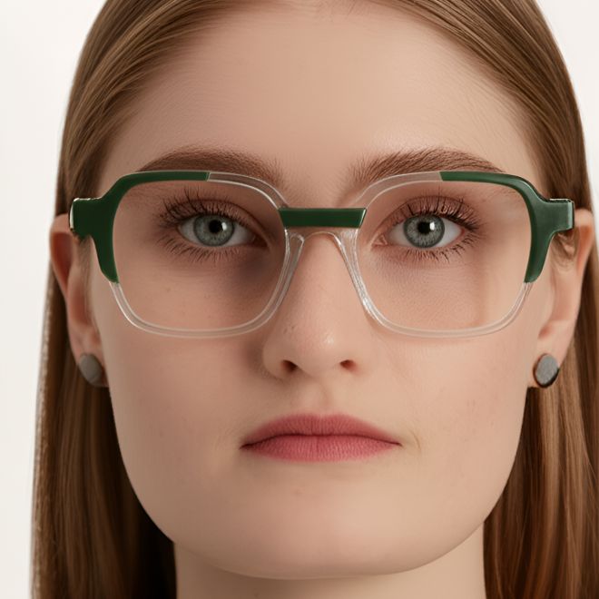 Rechteckige grüne Acetatbrille #BS0420-0391
