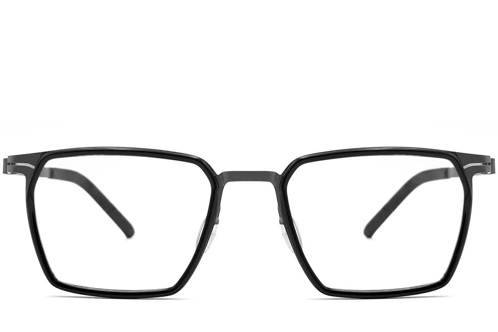 Rechteckige schwarze Titanbrille #BS1013-0006