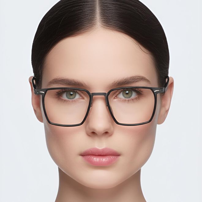 Rechteckige schwarze Titanbrille #BS1013-0006