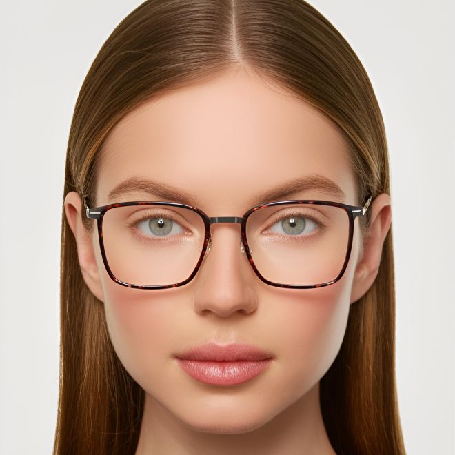 Rectangular Tortoiseshell Titanium Glasses #BS1013-0015