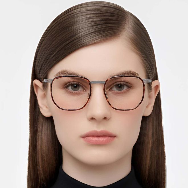 Geometric Tortoiseshell Titanium Glasses #BS1013-0019