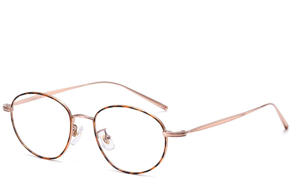 Gafas de titanio ovaladas de carey # BS1913-0060