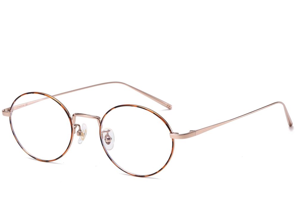 Gafas de titanio ovaladas de carey # BS1913-0070