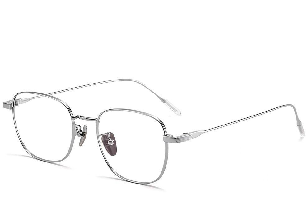 Gafas rectangulares de titanio plateado #BS1913-0107