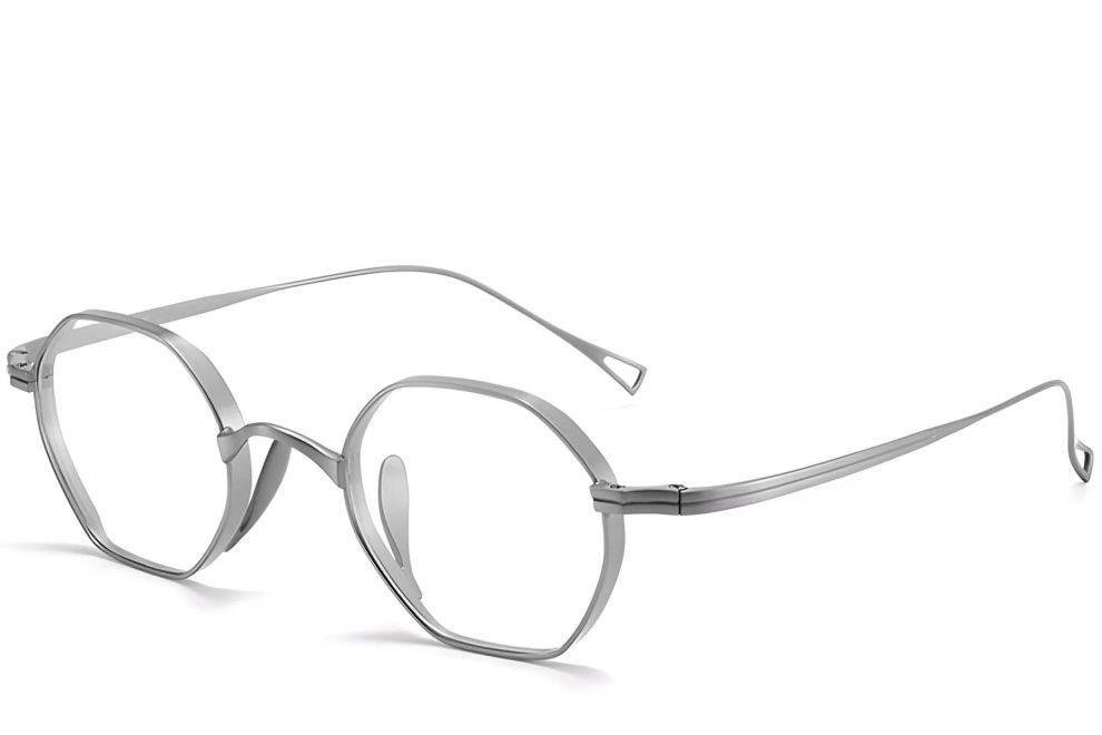 Gafas geométricas de titanio plateado #BS1913-0129