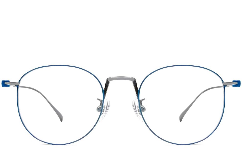 Lunettes ovales en titane bleu #BS1913-0133