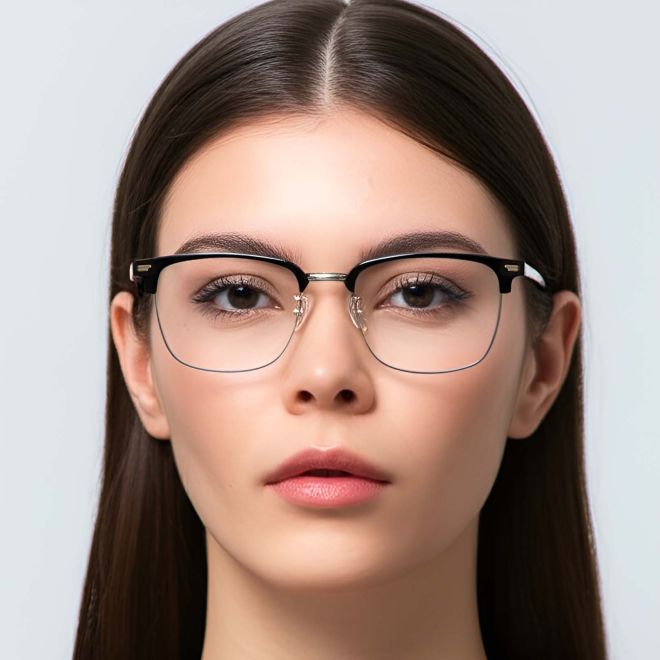 Gafas de metal plateado semi al aire #BS1924-0037
