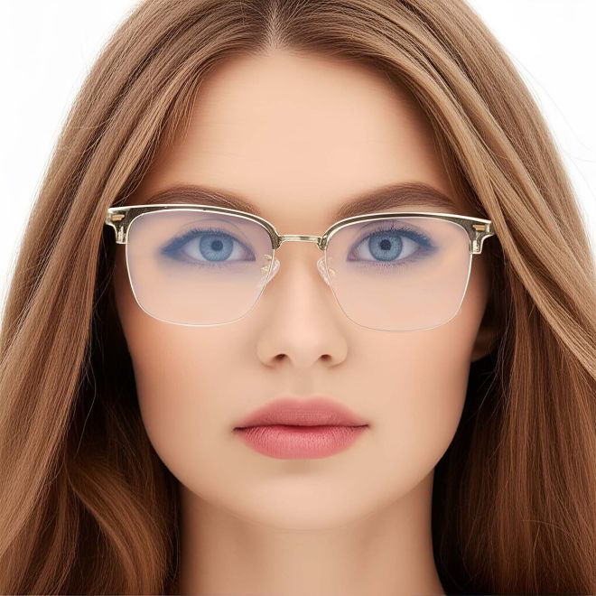Semi-rimless Brown Metal Glasses #BS1924-0039