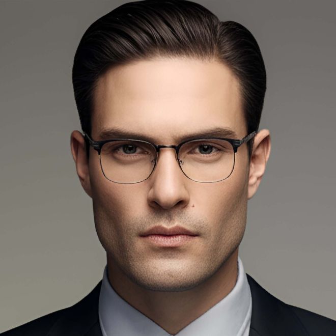 Gafas de metal negro semi al aire #BS1924-0047