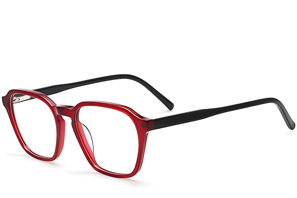 Rectangular Red Acetate Glasses #BS2012-0028
