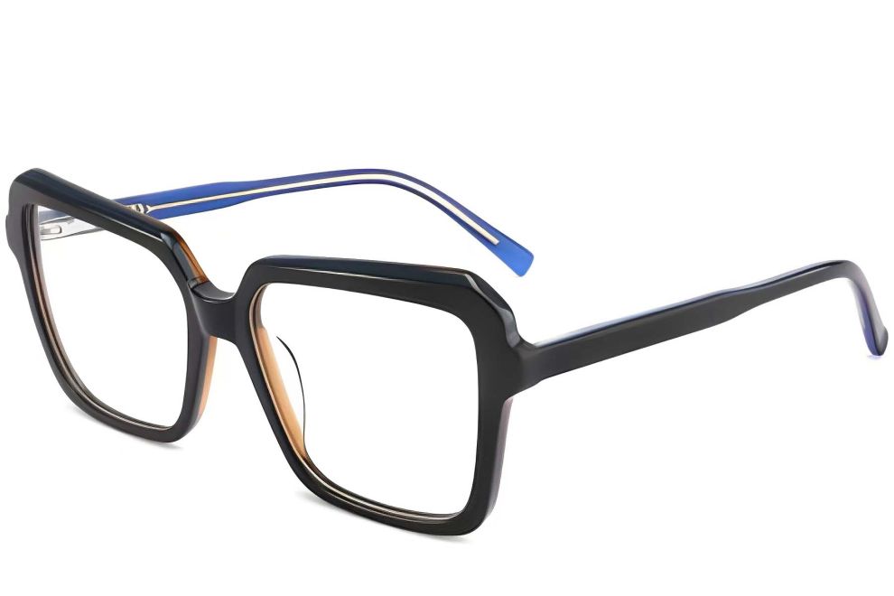 Verres rectangulaires en acétate bleu #BS2012-0048
