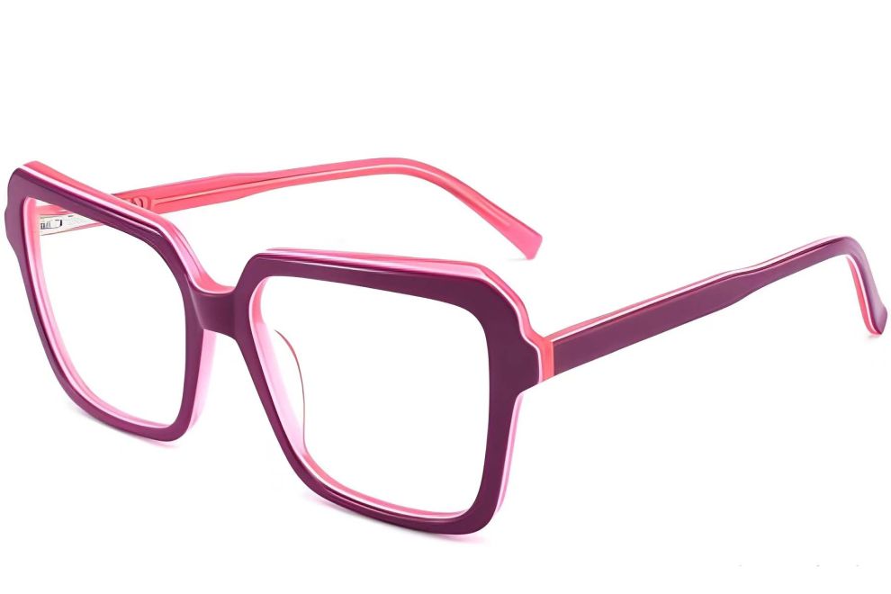 Rectangular Pink Acetate Glasses #BS2012-0051