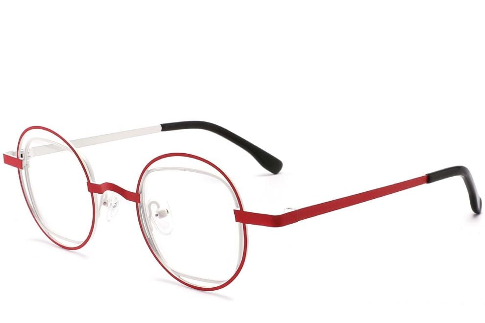 Oval Red Metal Glasses #BS2425-0147