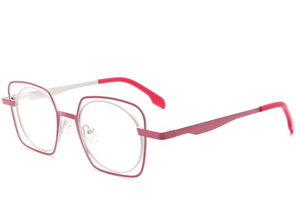 Rectangular Pink Metal Glasses #BS2425-0165