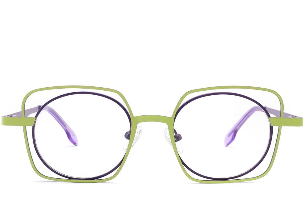 Rectangular Green Metal Glasses #BS2425-0166