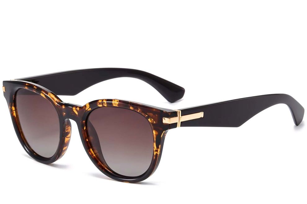 Gafas de sol ovaladas de plástico con diseño de carey # BS2503-0011