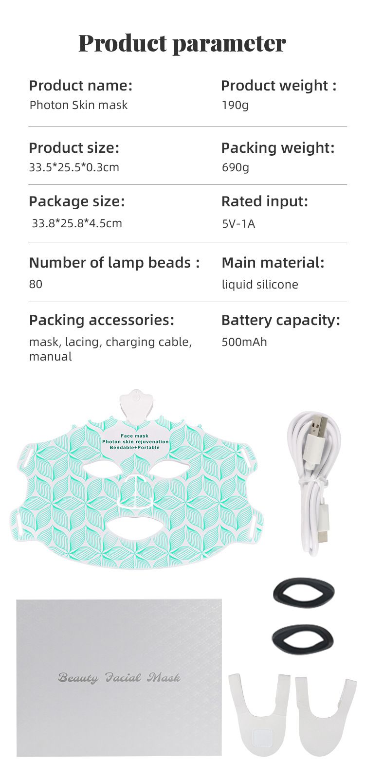 Masque facial de rajeunissement par photons LED 7 couleurs - Flexible et portable