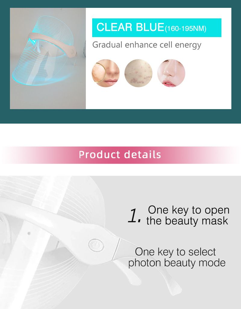 Masque transparent pour le visage par luminothérapie LED - Rajeunissement de la peau en 7 couleurs