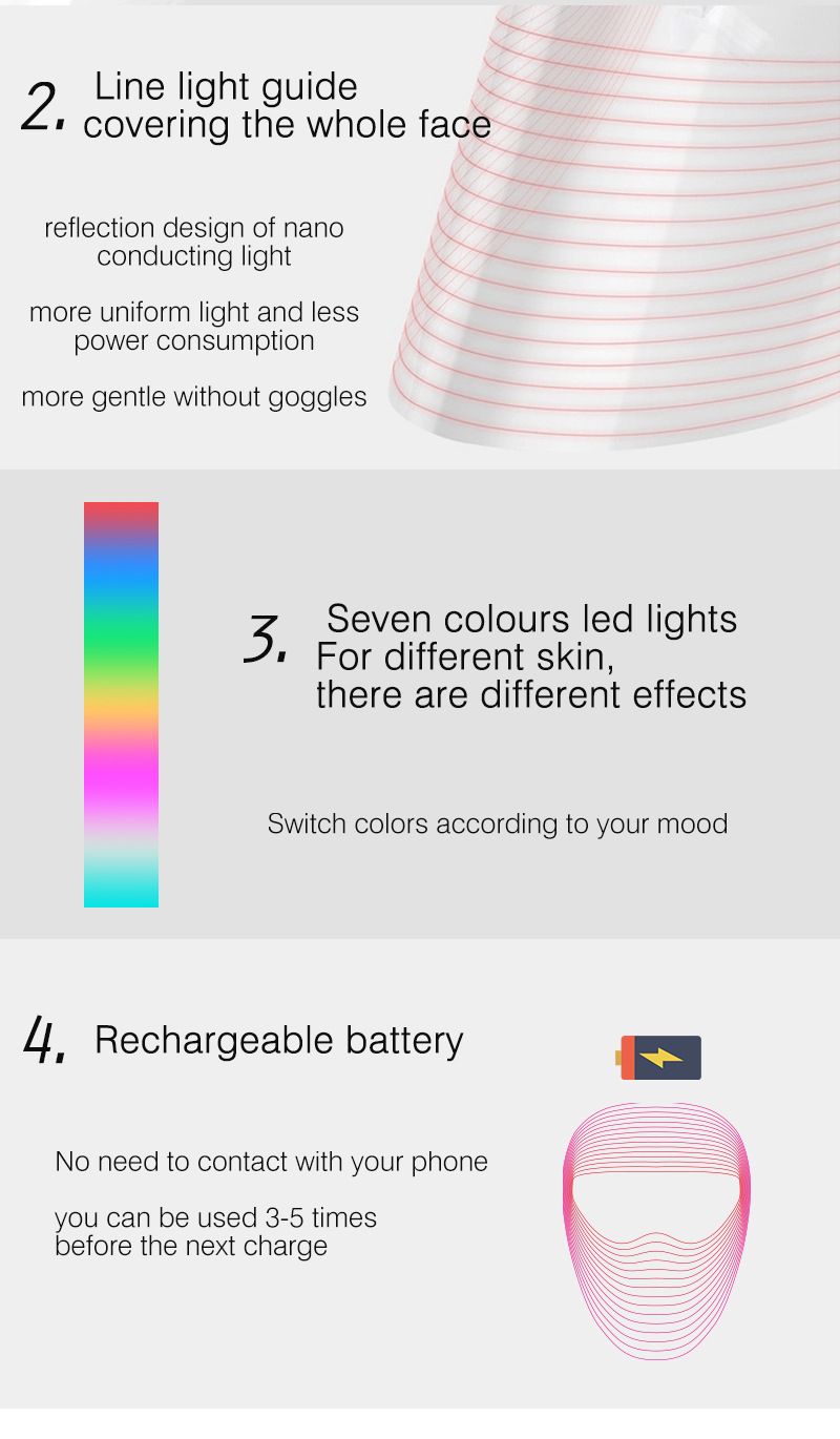 Masque transparent pour le visage par luminothérapie LED - Rajeunissement de la peau en 7 couleurs