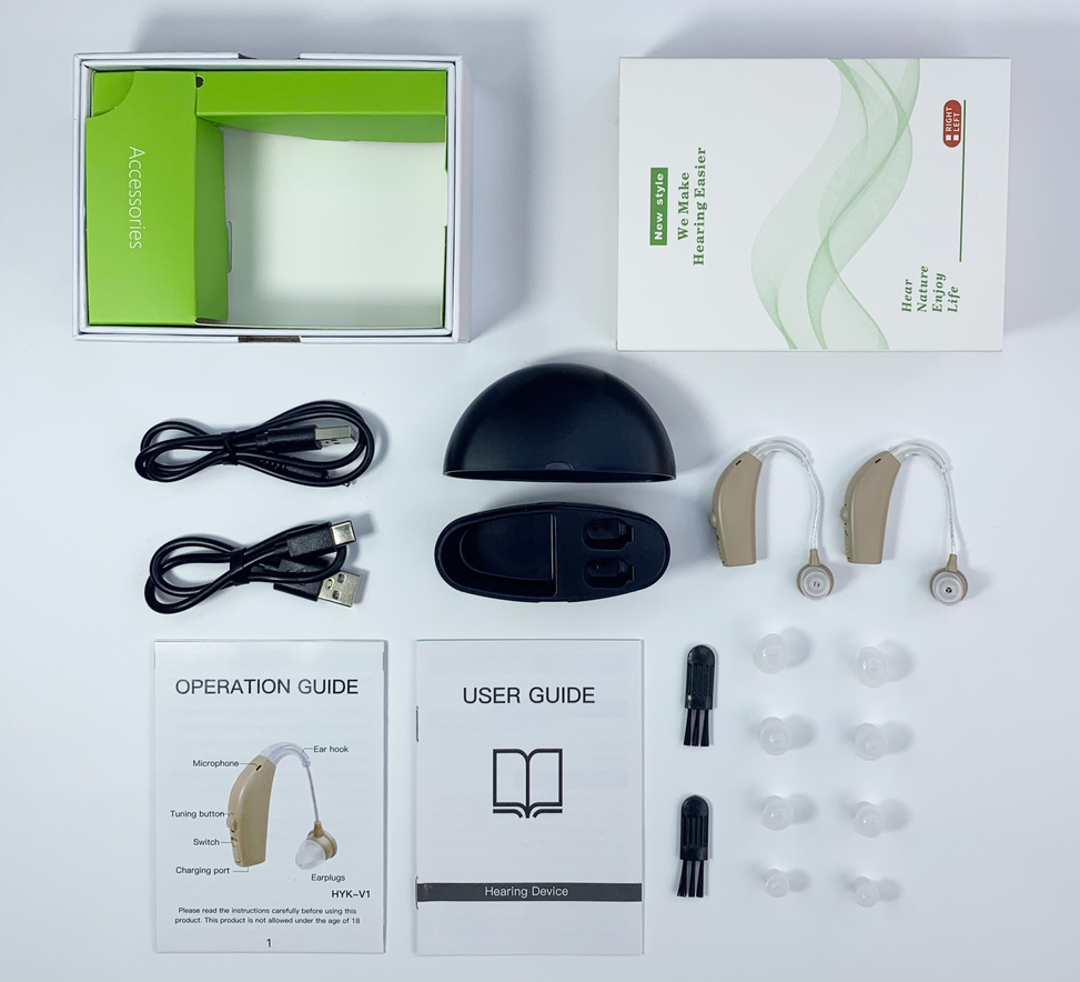 120dB GM-311 Pair Beige Rechargeable Hearing Aids 45H Battery Noise Cancelling #26240006