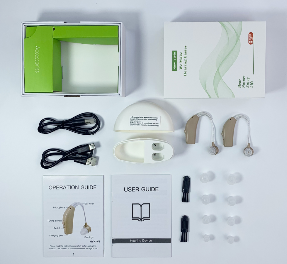 120dB GM-311 Pair Beige Rechargeable Hearing Aids 45H Battery Noise Cancelling #26240007