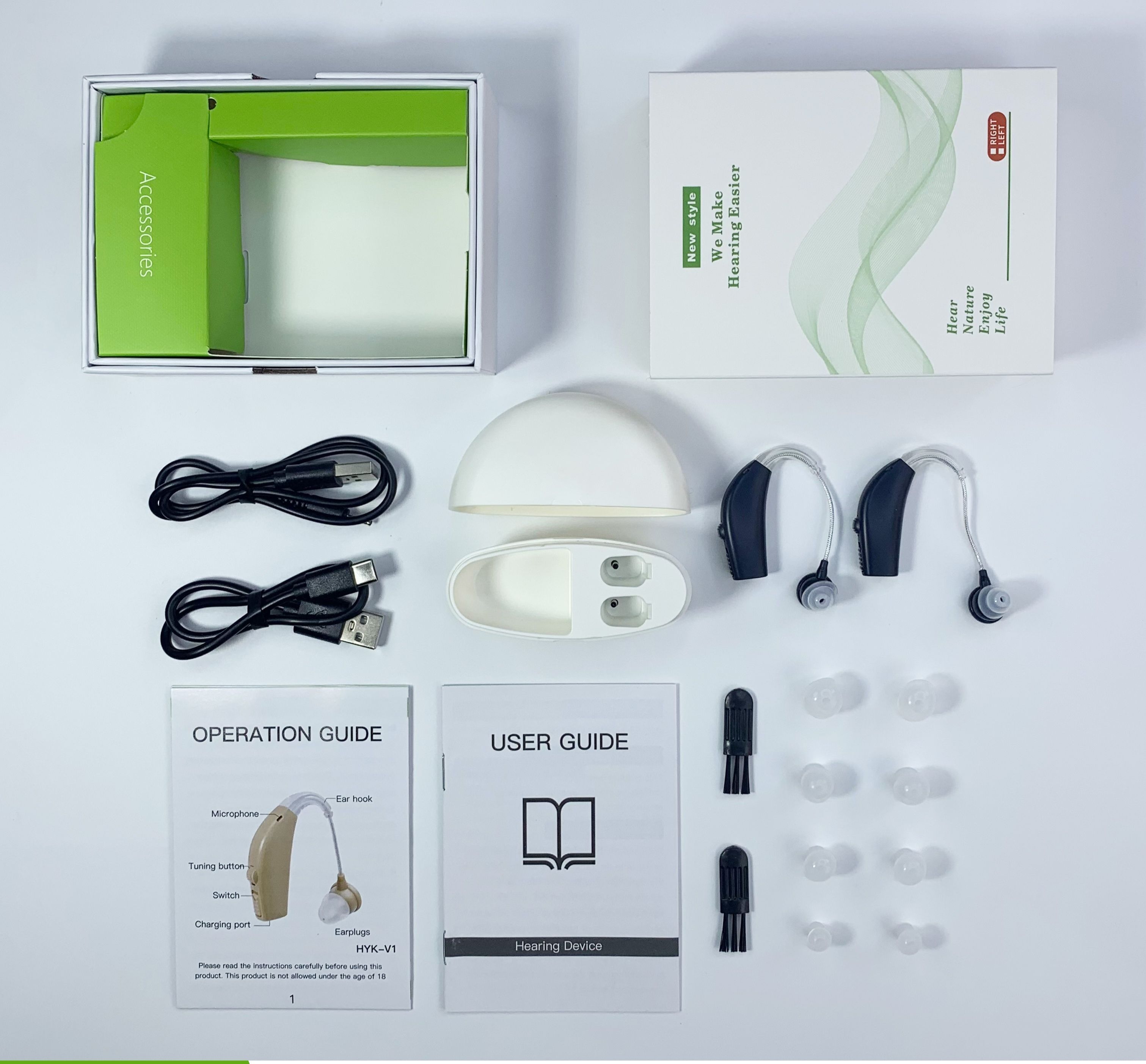 120dB GM-311 Pair Blue Rechargeable Hearing Aids 45H Battery Noise Cancelling #26240005