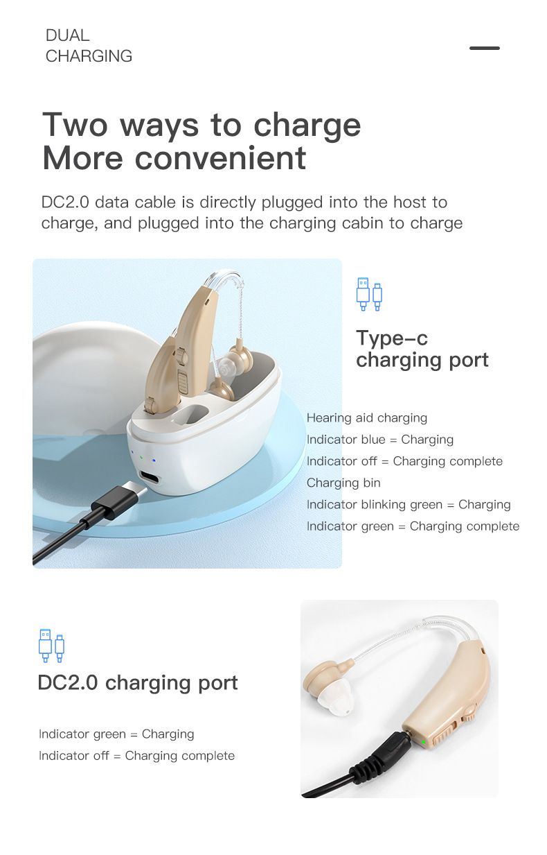 120dB GM-311 Pair Blue Rechargeable Hearing Aids 45H Battery Noise Cancelling #26240005