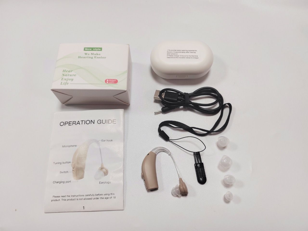 120dB GM-311 Beige Rechargeable Hearing Aids 45H Battery Noise Cancelling #26240002