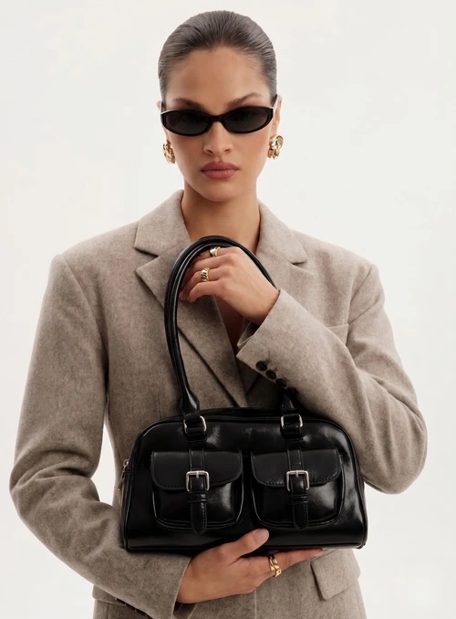 Vintage Buckle Pocket Shoulder Bag - Retro Satchel