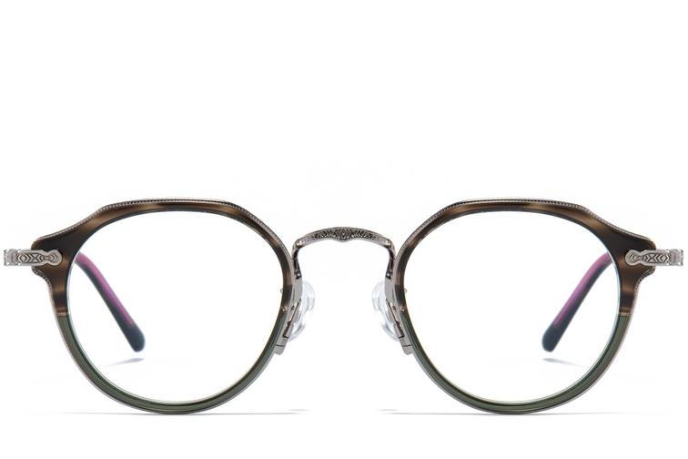Oval Silver Titanium & Acetate Glasses #BS0218-0006