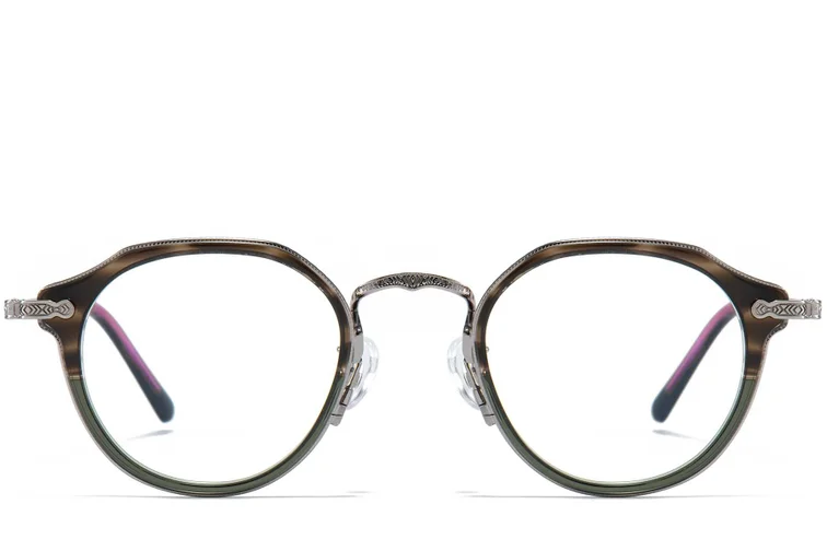 Oval Silver Titanium & Acetate Glasses #BS0218-0006