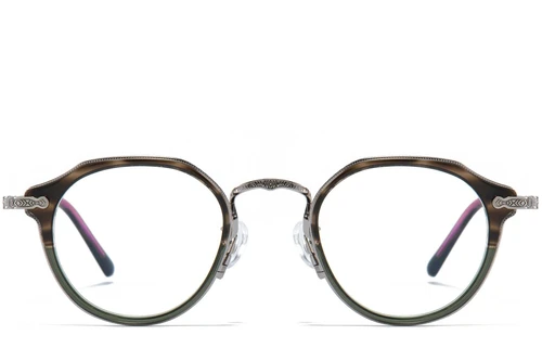 Gafas ovaladas de titanio y acetato plateadas #BS0218-0006