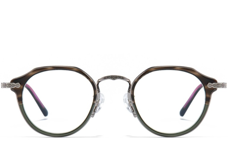 Occhiali ovali in titanio e acetato color argento #BS0218-0006