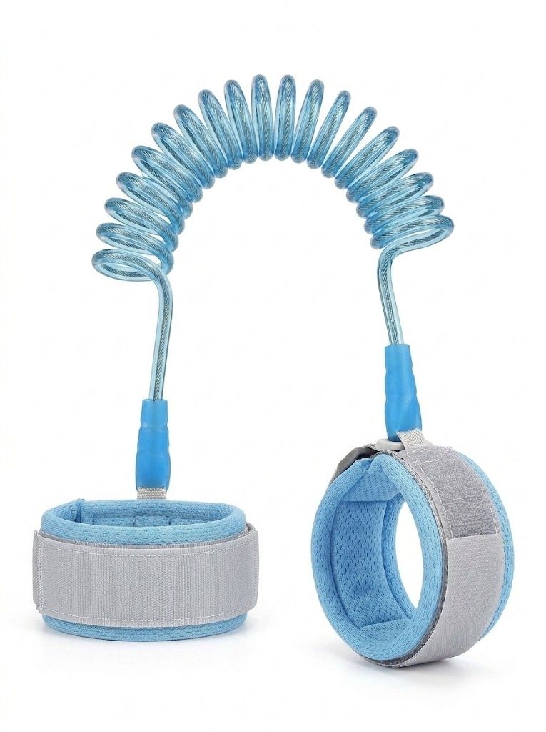 Guinzaglio di sicurezza anti-smarrimento per bambini, braccialetto traspirante con chiusura di sicurezza e filo elastico in acciaio a spirale per la sicurezza del bambino.