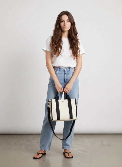 Chic Canvas Tote Bag with Organizer & Shoulder Strap