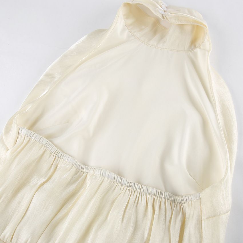 Top fruncido con cuello halter brillante - Blusa elegante sin mangas