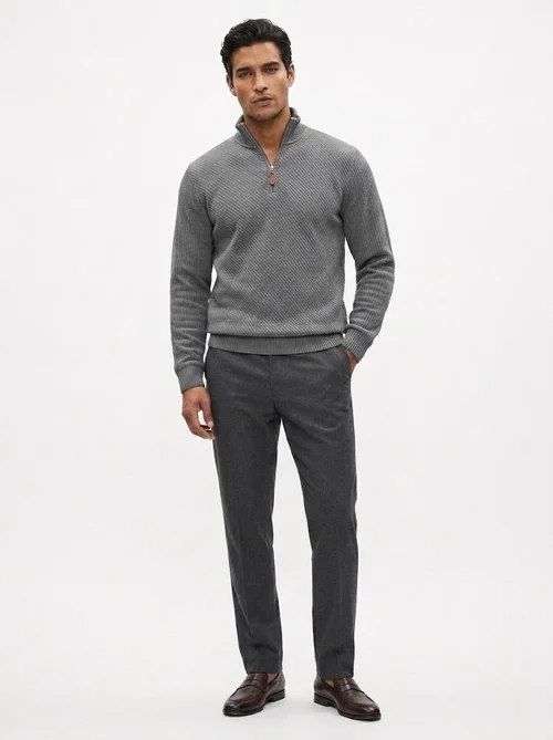 Men's Quarter Zip Ribbed Pullover Sweater