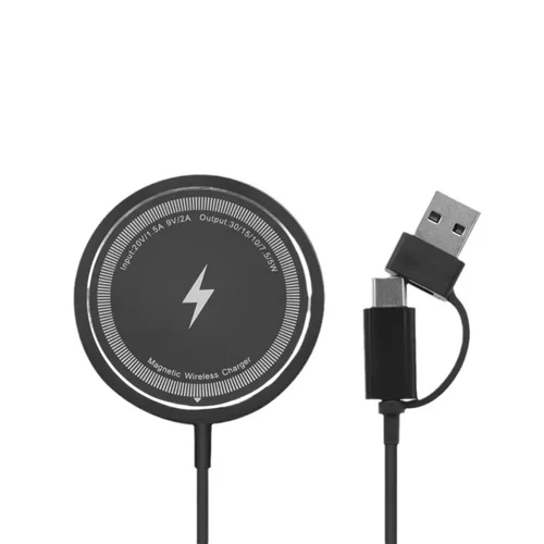 15W Magnetic Wireless Charger Fast Charging Pad for iPhone, Ultra-Slim 5.5mm with N52 Magnets, Dual USB-A/C, White/Black