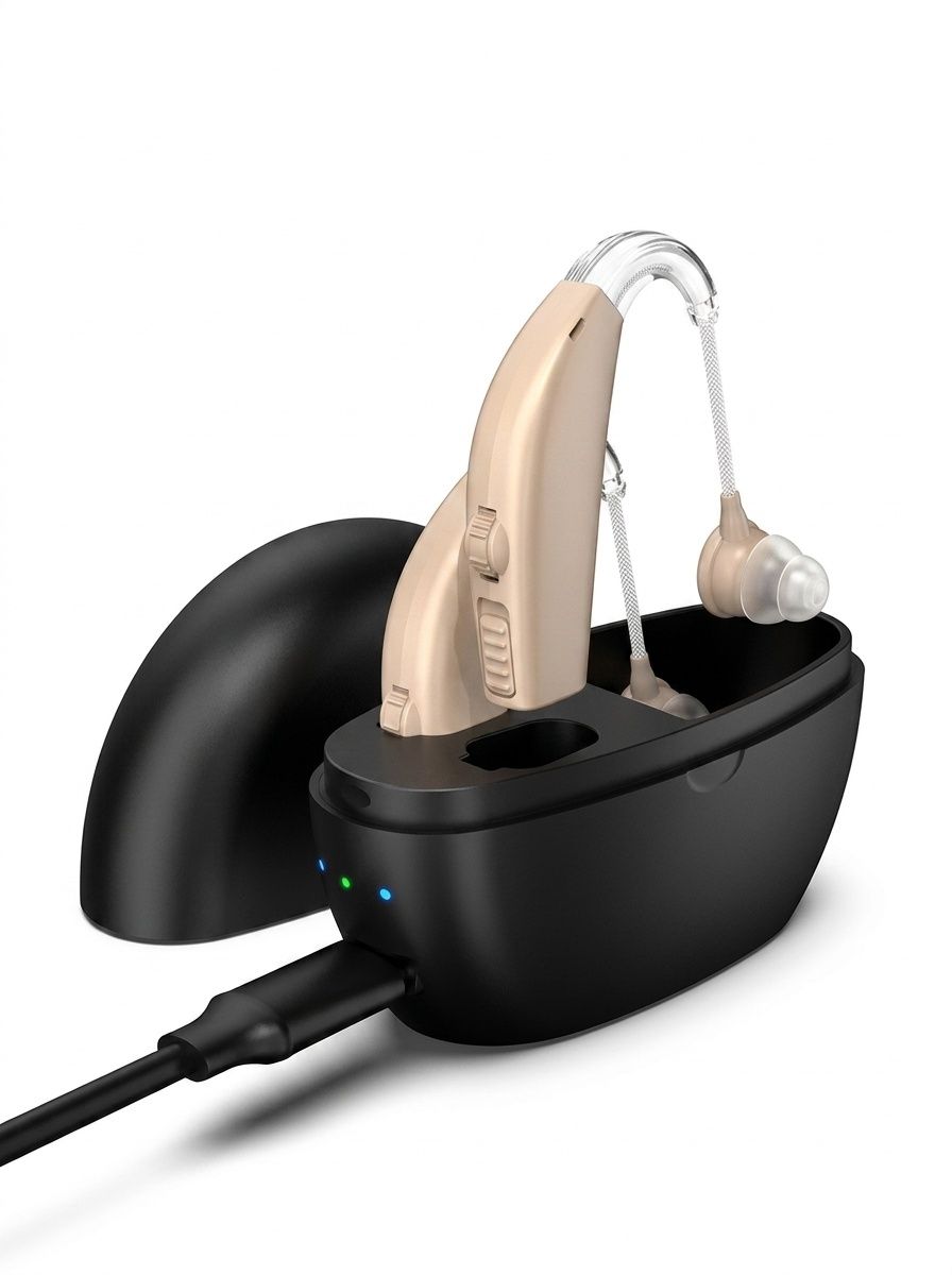 120dB GM-311 Pair Beige Rechargeable Hearing Aids 45H Battery Noise Cancelling #26240006