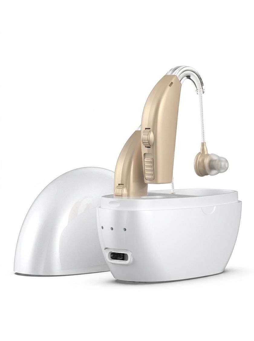 120dB GM-311 Pair Beige Rechargeable Hearing Aids 45H Battery Noise Cancelling #26240007