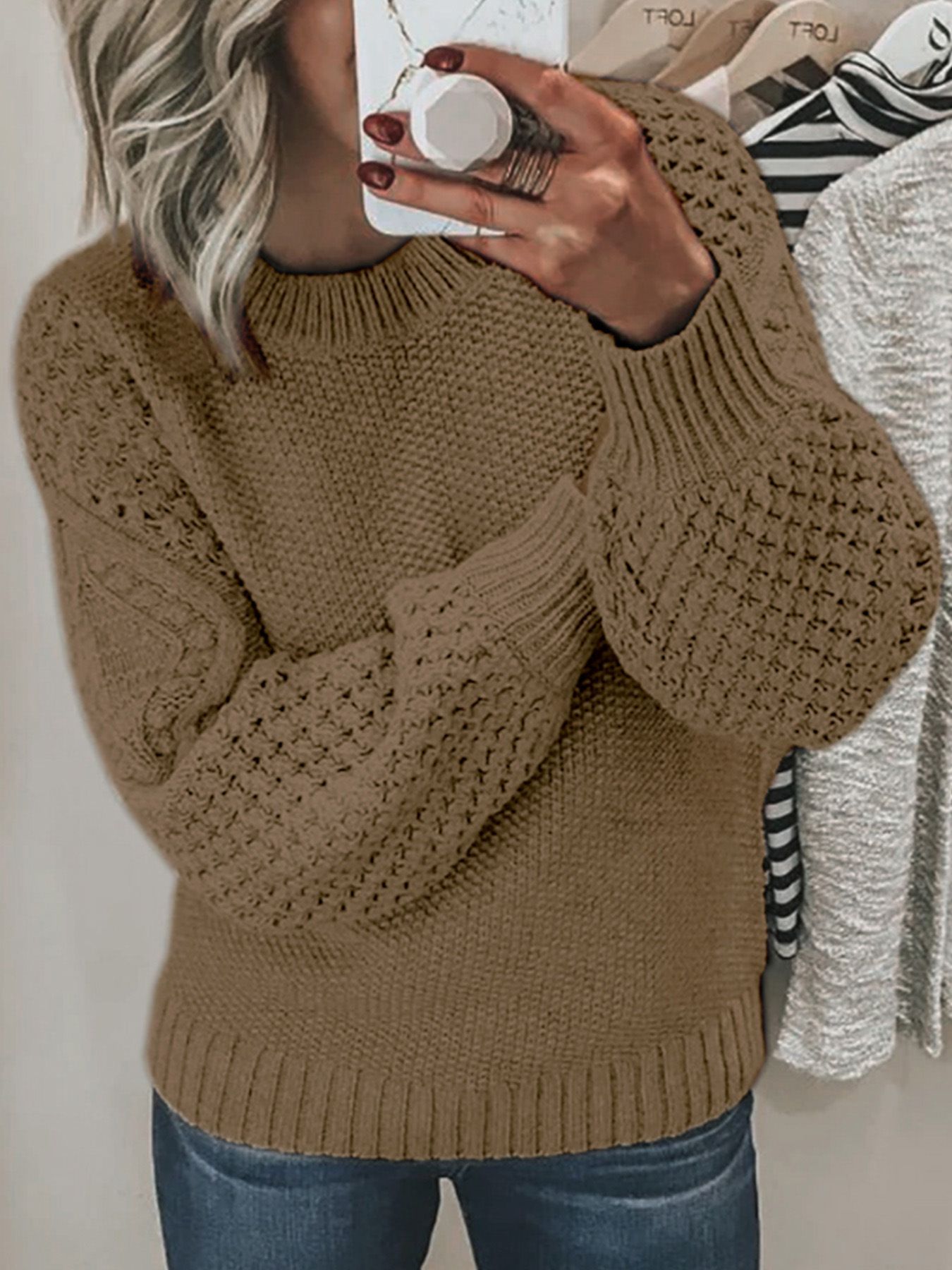 Knit Slim Fit Crewneck Sweater Long Sleeve - Spring Autumn Winter SSU-00087
