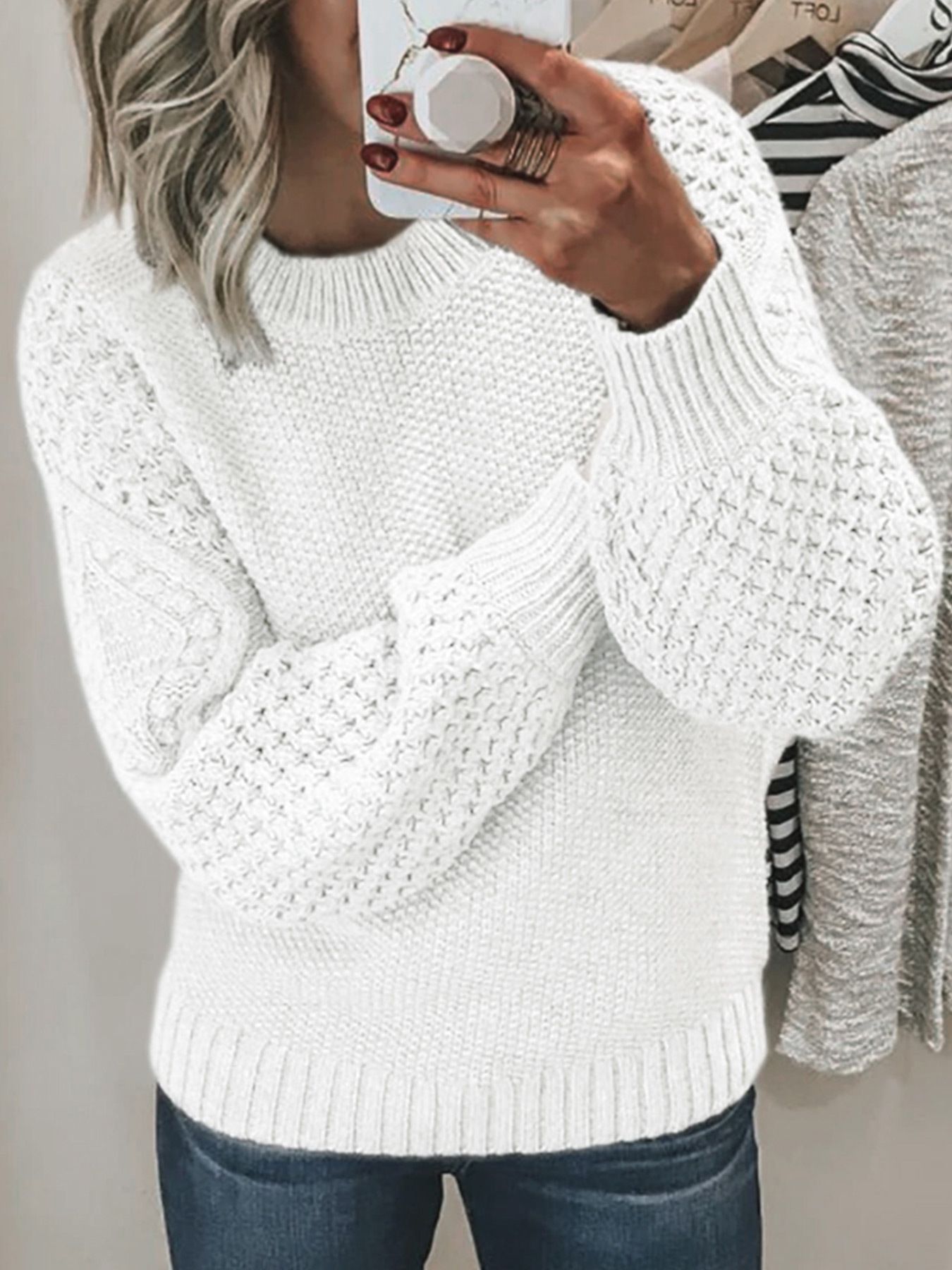 Knit Slim Fit Crewneck Sweater Long Sleeve - Spring Autumn Winter SSU-00087