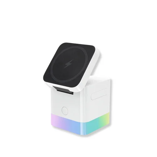Portable 3-in-1 Wireless Charger Stand with RGB Light, Magnetic Fast Charging Station for iPhone, Watch & AirPods, White