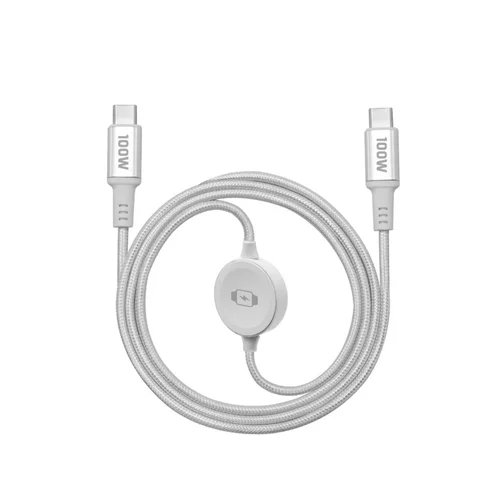 2-in-1 100W Fast Charging Cable for Smartwatch & Phone, USB-C Magnetic Braided Cord, White