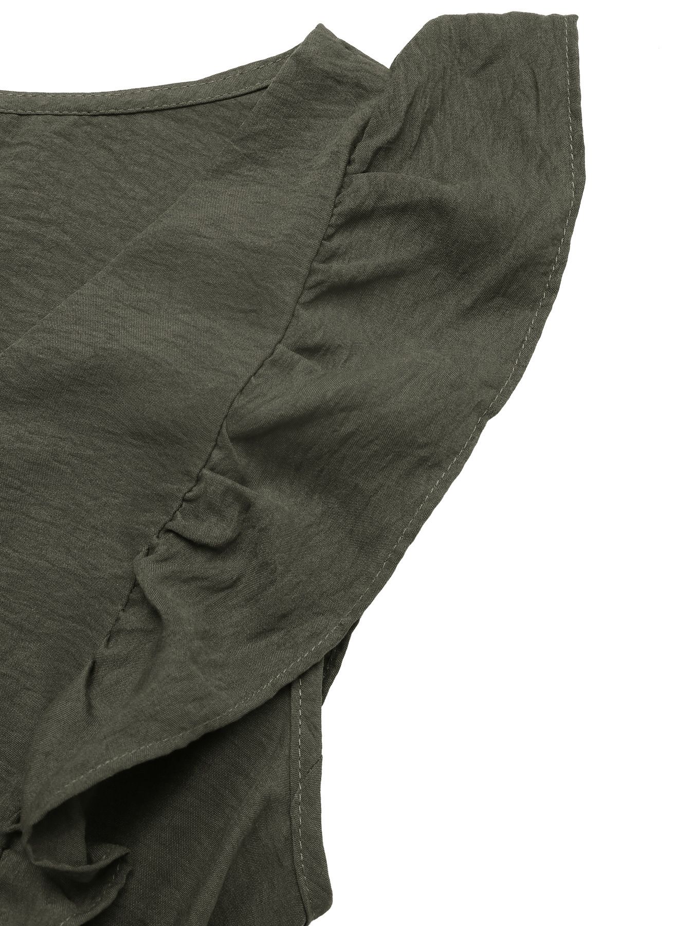 Vestido largo con volantes, escote en V, cinturón y abertura - Verde militar