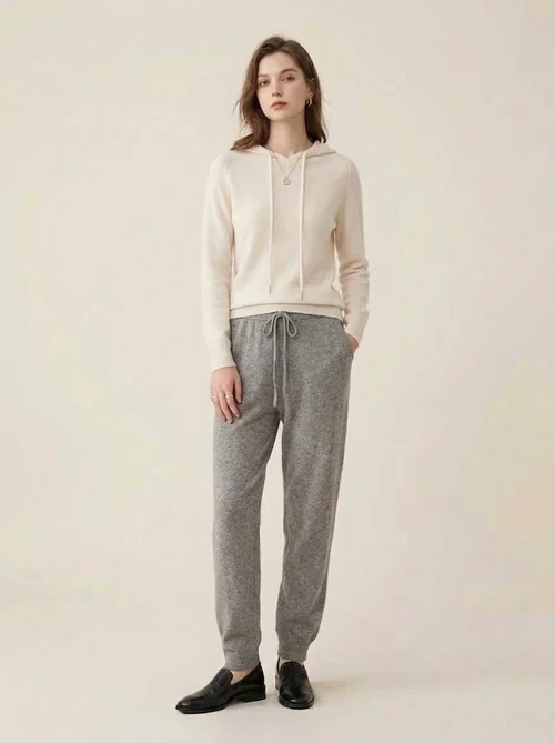 Cashmere Women's Knit Drawstring Hooded Sweater