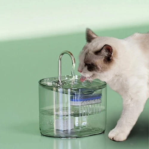 Automatic Pet Water Fountain for Cats & Small Dogs - 2.2L - Model#FT666 Transparent Grey - Normal Water Outlet